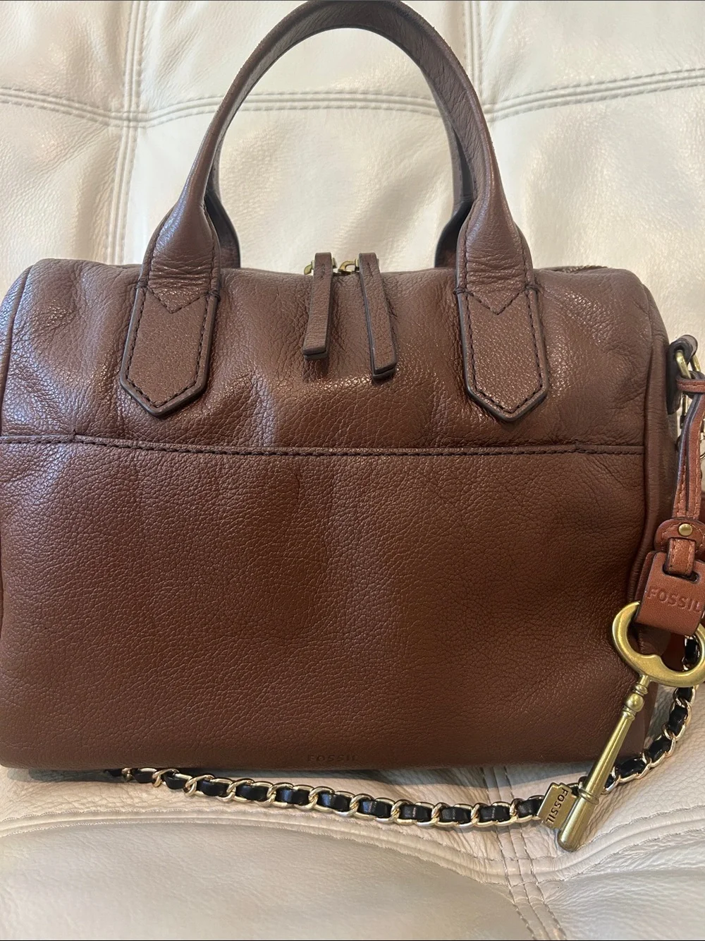 Fossil Fiona Vintage Dark Brown Leather Satchel w/Fossil Madison Long Wallet